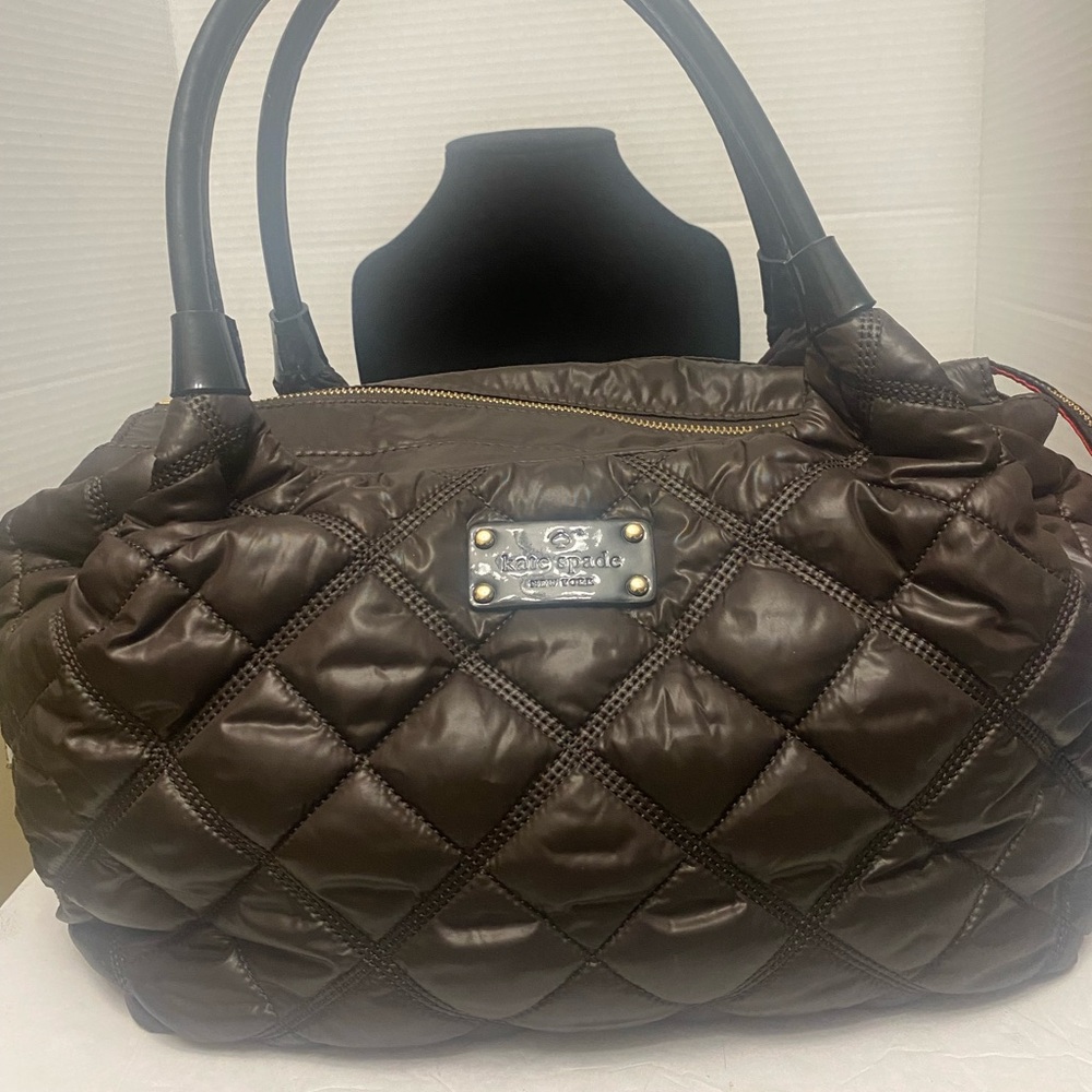 Kate Spade Dark Brown Quilted Puffer Shoulder Bag
